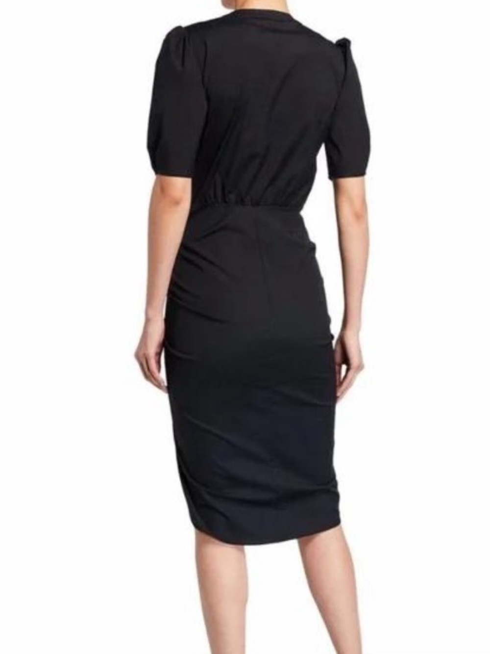 Veronica Beard Atia Cotton Poplin Ruched Stretch Button Front Black Dress Sz 12 - Picture 3 of 15